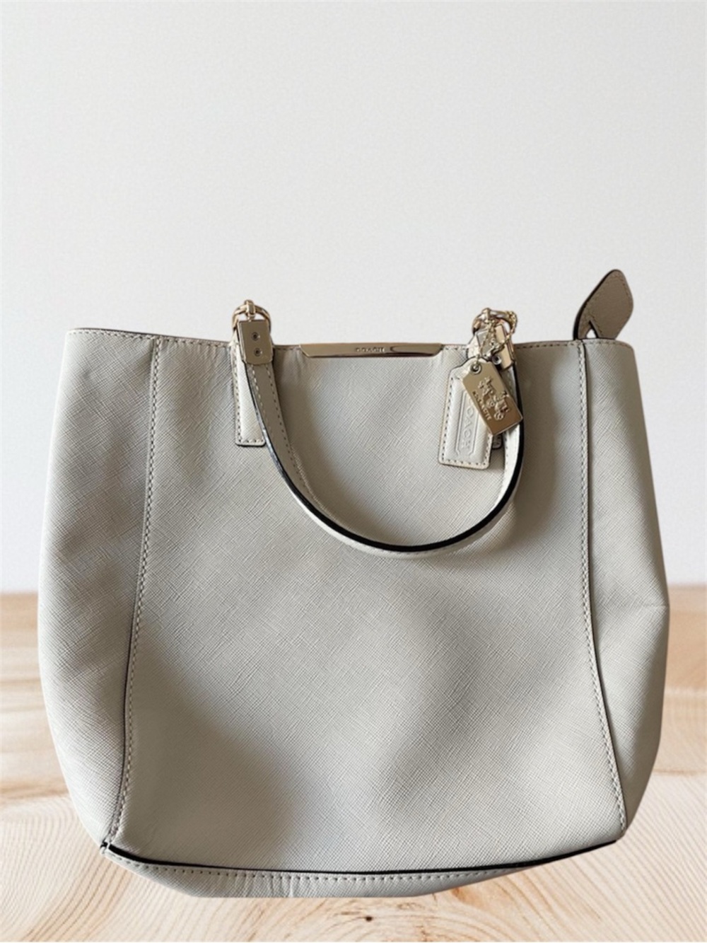 Coach Cream Saffiano Leather Tote with Gold Hardware